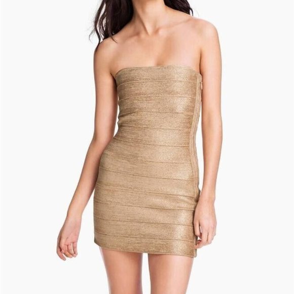 Haute Hippie Dresses & Skirts - HAUTE HIPPIE Gold Metallic Bandage Strapless Mini Bodycon Dress - Size M ($595)